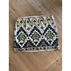 Express Women S‎ Festive Party Boho Sequin Aztec Print Mini Skirt